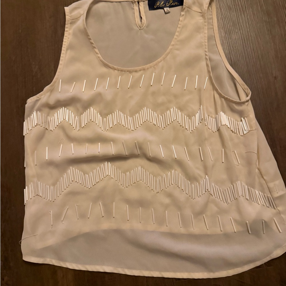 Blue Rain Cream Embellished Boxy Tank Top